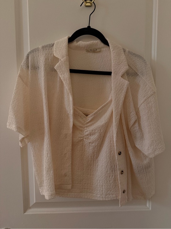 Madewell Tops - Madewell Cream Textured Tank & Button-Front Shirt Set